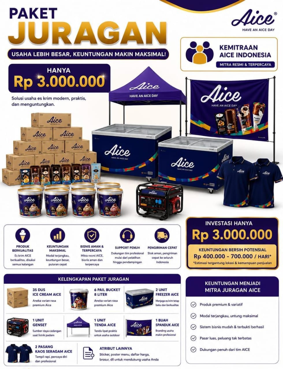 Paket Juragan Kemitraan Aice Rp 3.000.000