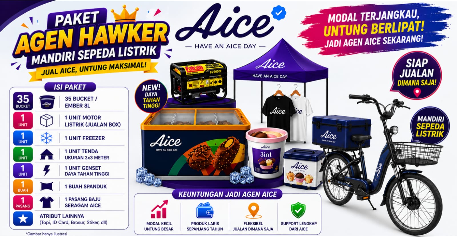 Paket Agen Hawker Mandiri Sepeda Listrik Aice Rp 3.500.000